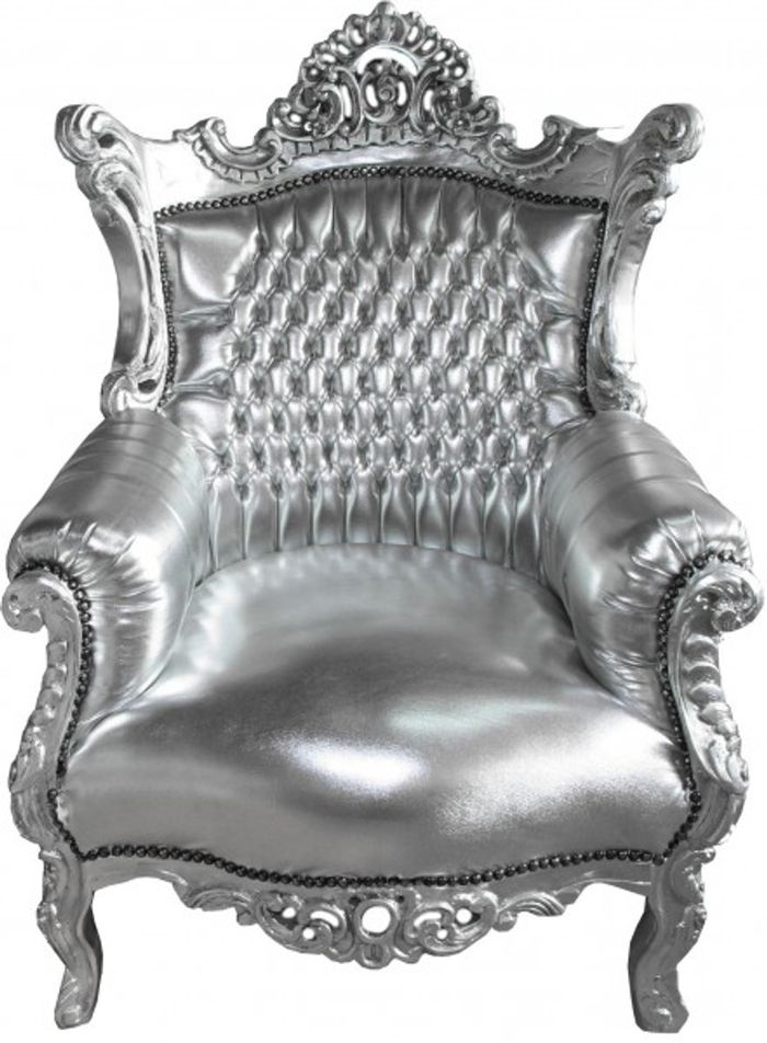 Casa Padrino Barock Sessel Al Capone im Antik Stil, Silber / Silber, Höhe 128 cm, Breite 90 cm, Tiefe 80 cm