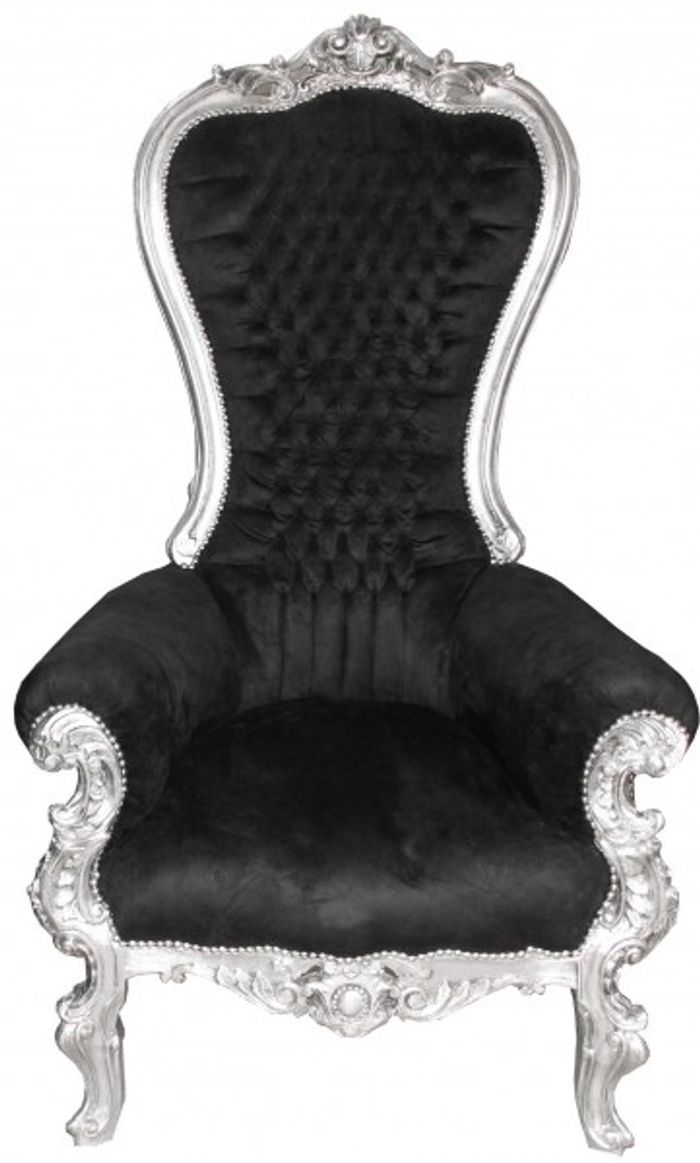 Casa Padrino Barock Thron Sessel Majestic Schwarz / Silber - Riesensessel aus Massivholz - Höhe 167 cm