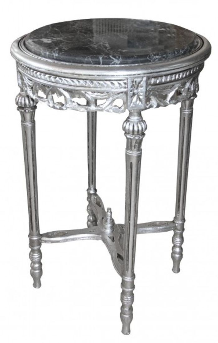Casa Padrino Barock Beistelltisch Rund Silber Grau Marmorplatte 72 x 49 cm Antik Stil