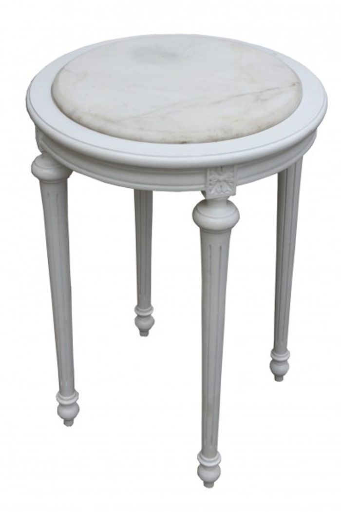 Casa Padrino Barock Beistelltisch Rund in Weiß mit Marmorplatte 72 x 49 cm - Antik Stil Luxusmöbel