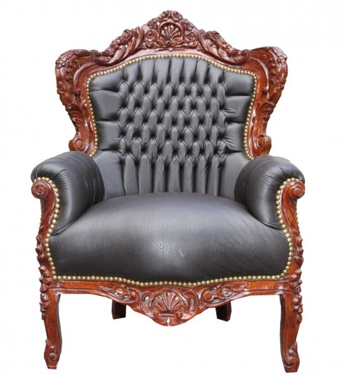 Casa Padrino Barock Sessel King in Braun Lederoptik, Massivholz, 120 x 85 x 85 cm
