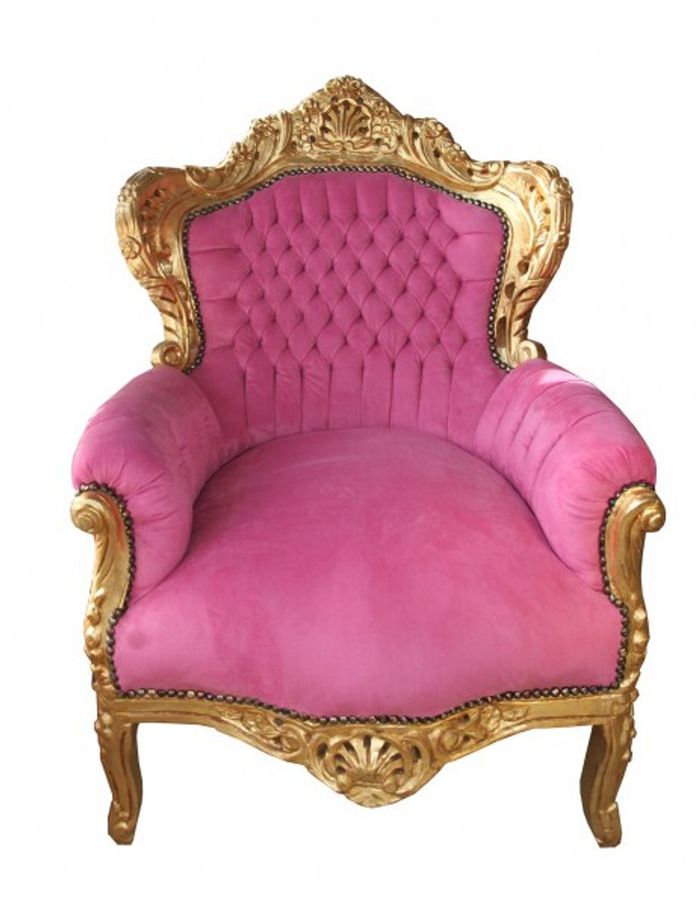 Casa Padrino Barock Sessel King im Antik Stil Pink / Gold - 120 x 85 x 85 cm