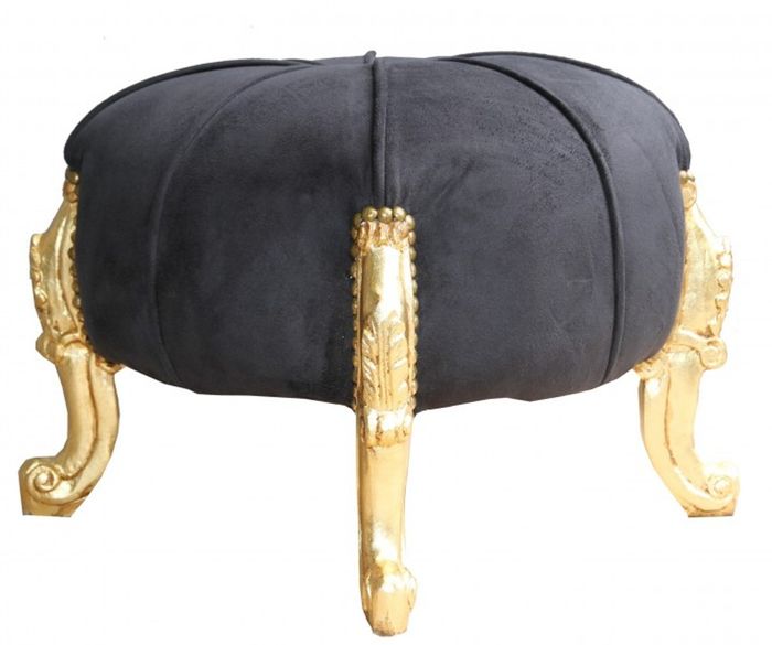 Casa Padrino Barock Sitzhocker - Rundhocker- Schwarz / Gold - Barock Möbel