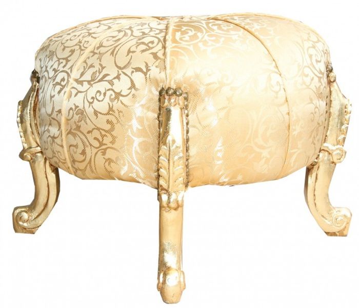 Casa Padrino Barock Sitzhocker, Rundhocker in Gold mit Muster, 42 cm Höhe, 56 cm Durchmesser