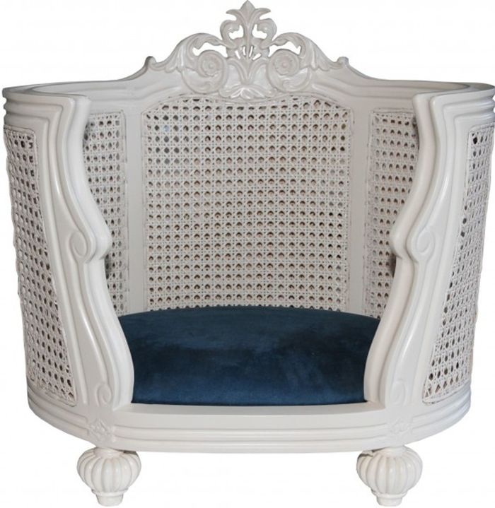 Casa Padrino Barock Hunde & Katzen Sofa im Antik Stil Creme / Blau 62 x 60 x 40 cm