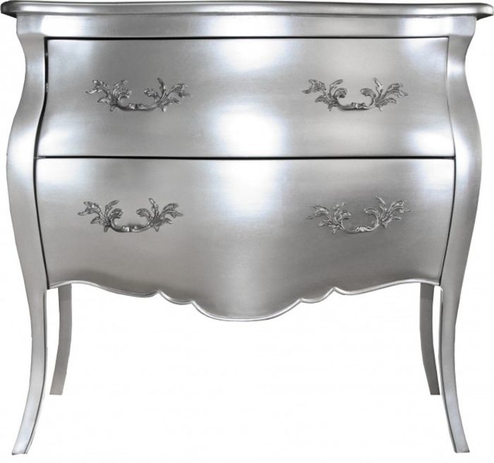 Casa Padrino Barock Kommode mit 2 Schubladen Mod2 Silber, Breite 95 cm, Höhe 86 cm, Tiefe 53 cm