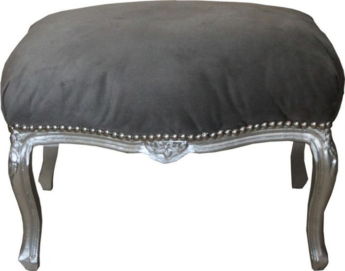 Casa Padrino Barock Sitzhocker Grau Silber - Barock Möbel