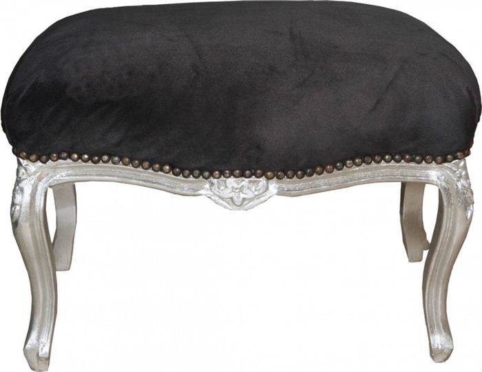 Casa Padrino Barock Sitzhocker im Antik Stil, Schwarz und Silber, 66 x 40 x 45 cm