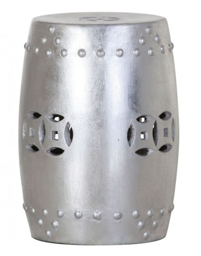 Casa Padrino Designer Sitzhocker Terracotta Silber - Hocker Möbel