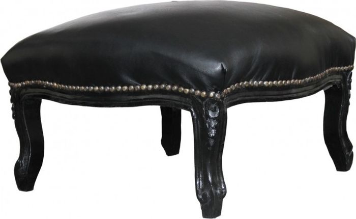 Casa Padrino Barock XXL Fußhocker schwarz / schwarz Lederoptik - Hocker  - Antik Sti