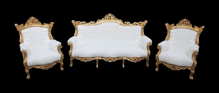 Casa Padrino Barock Wohnzimmer Set Master Weiss/Gold - 3-er Sofa & 2 Sessel - 210x90x135 cm