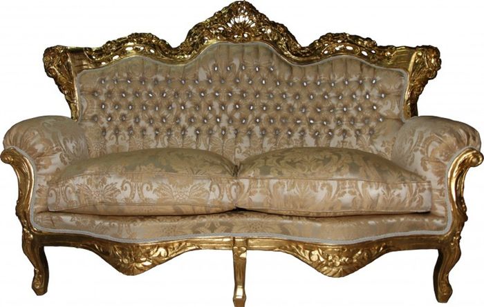 Casa Padrino Barock 2-er Sofa Master Creme Barock Muster / Gold mit Bling Bling Glitzersteinen - 182 x 125 x 60 cm