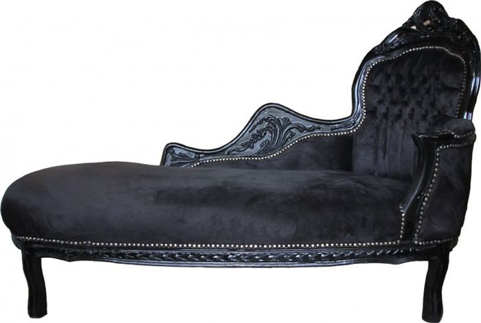 Casa Padrino Barock Chaiselongue King Schwarz / Schwarz, 155 x 70 x 100 cm, Massivholz Samt