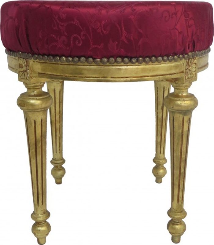 Casa Padrino Barock Sitzhocker Rundhocker  Bordeaux Rot Musterstoff / Gold