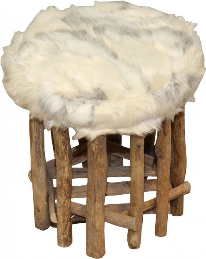 Casa Padrino Designer Hocker Felloptik Hell Höhe 35 cm, Durchmesser 33 cm - Fußhocker Sitzhocker