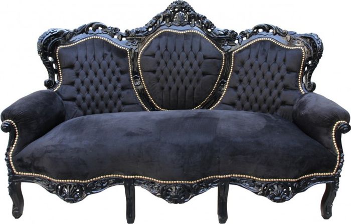 Casa Padrino Barock Sofa King Schwarz / Schwarz 184 x 125 x 81 cm - Massivholz Wohnzimmer Couch