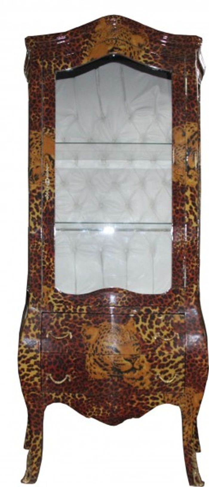 Casa Padrino Barock Vitrine Leopard - Vitrinenschrank - Wohnzimmerschrank, 73 x 36 x 176 cm