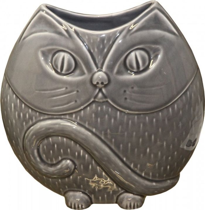 Casa Padrino Designer Vase "Cat" aus Glas Grau, glänzend, Höhe 25 cm, Breite 25 cm