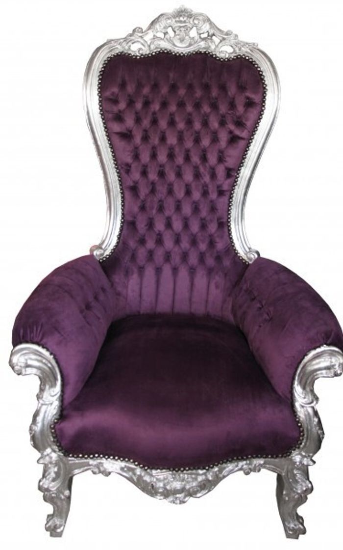 Casa Padrino Barock Thron Sessel Majestic Medium Lila / Silber, 141 x 85 x 70 cm - Handgefertigter Luxus-Sessel