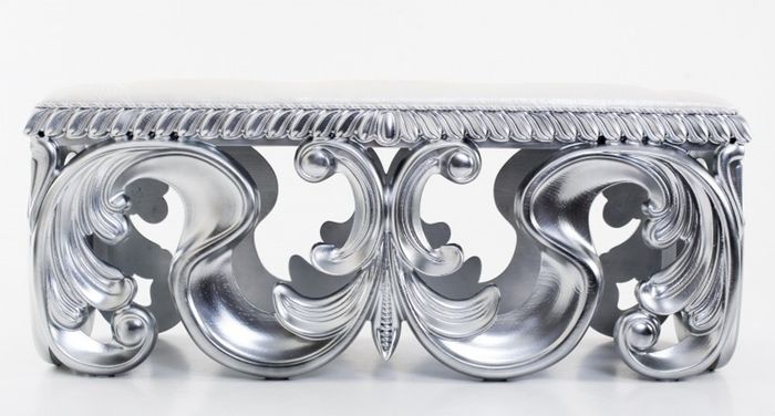 Casa Padrino Barock Luxus Sitzbank Lafayette aus massivem Eichenholz in Silber und Creme, 120 x 50 x 55 cm