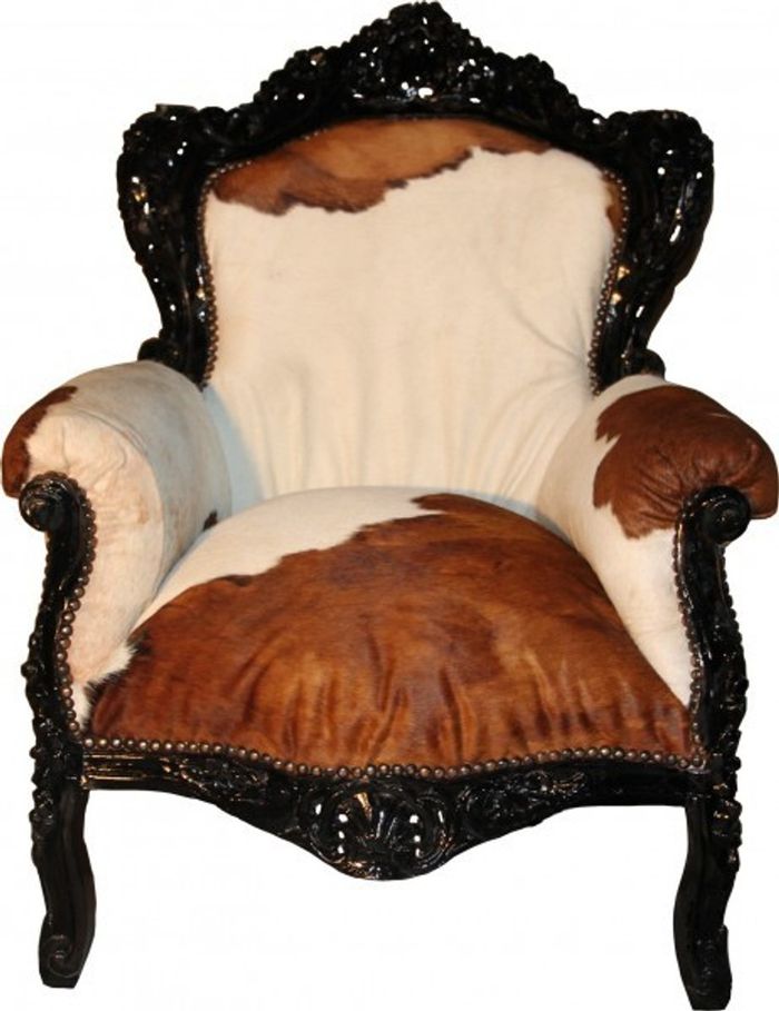 Casa Padrino Barock Sessel King Kuhfell Braun - Echtes Kuhfell Massivholz - 120 x 85 x 85 cm