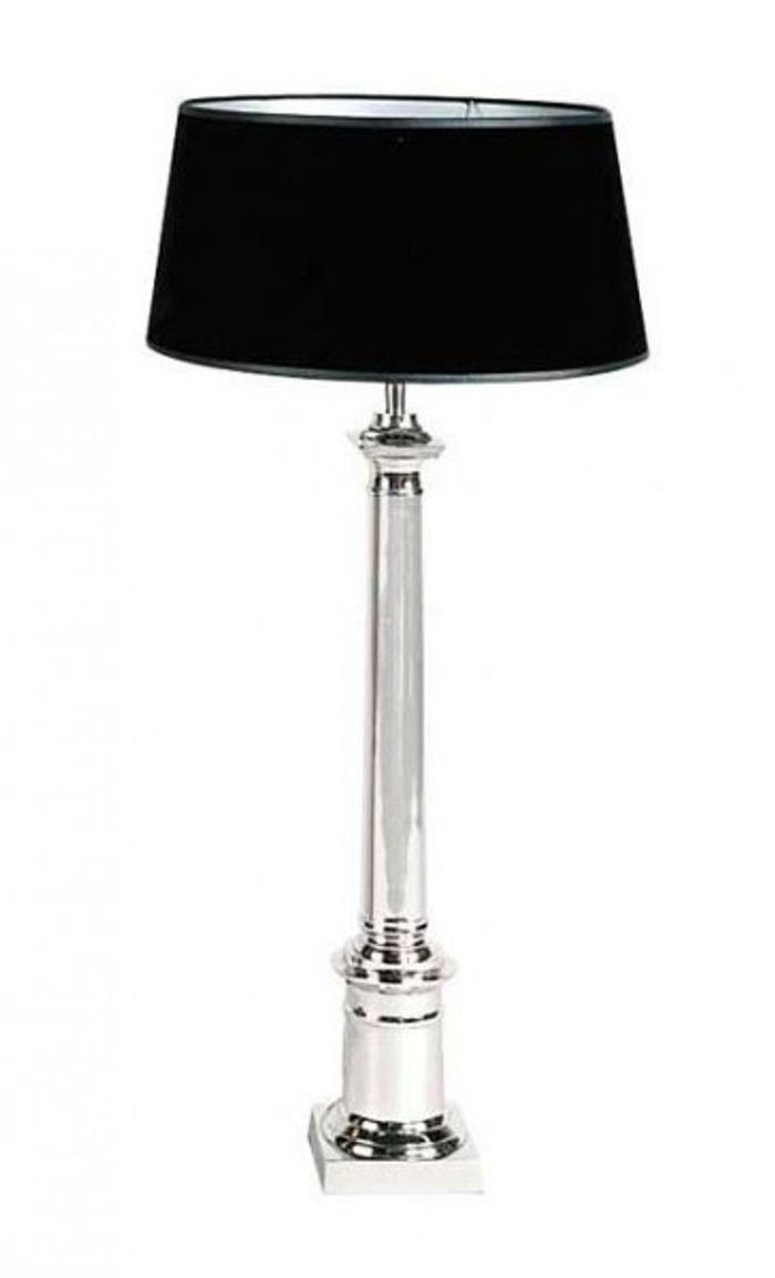 Casa Padrino Luxus Tischleuchte im edlen Nickel Design, Durchmesser 12 cm, Höhe 76 cm mit schwarzem Samtschirm