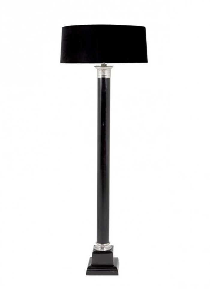 Casa Padrino Luxus Stehleuchte Schwarz - Elegante Designlampe aus Stahl und Aluminium mit schwarzem Samtschirm, 140 cm hoch