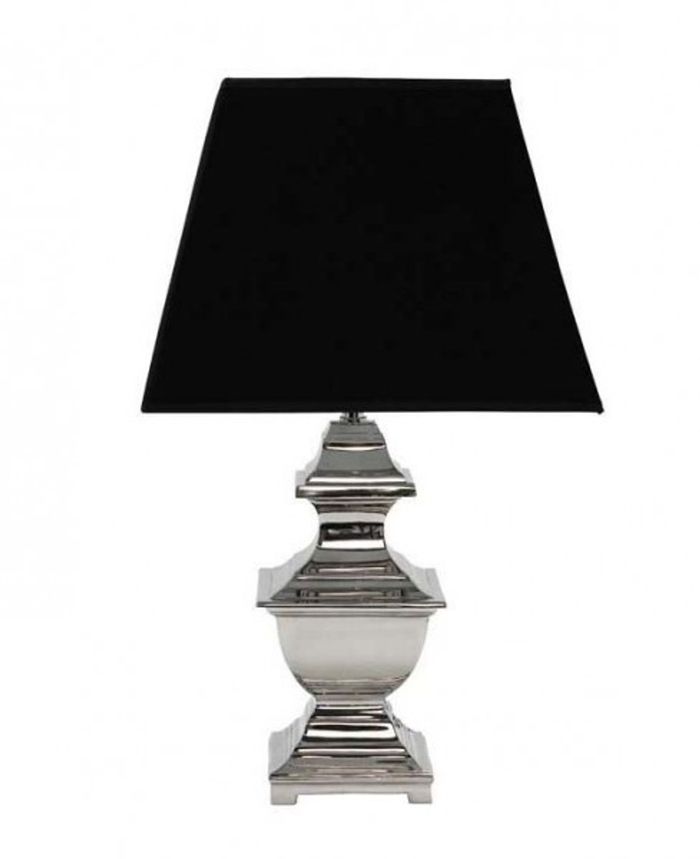 Casa Padrino Luxus Tischleuchte in Nickel mit schwarzem Baumwollschirm - Ø 13 cm, H 50 cm