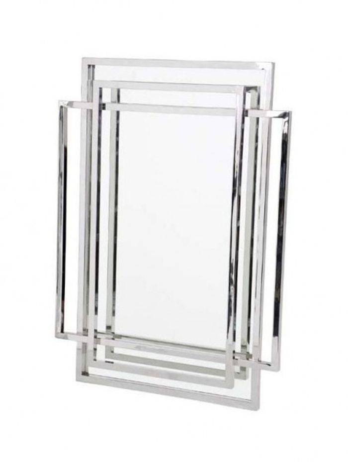 Casa Padrino Luxus Designer Wandspiegel in Silber, polierter Edelstahl und Spiegelglas, 85 x 115 cm