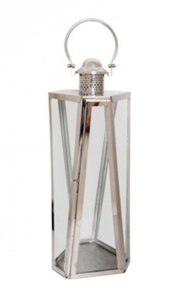 Casa Padrino Designer Deko Laterne - Luxus Hotel Restaurant Laterne aus Stahl und Glas, Nickel, 25,5 x 53,5 cm