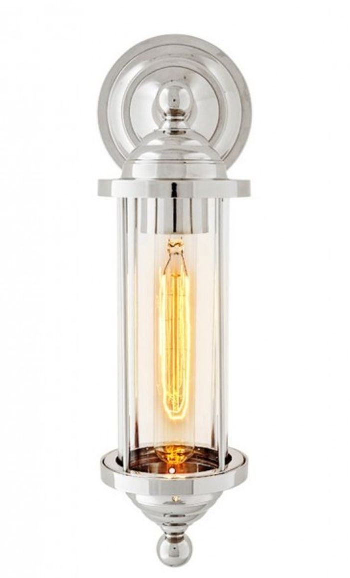 Casa Padrino Luxus Wandleuchte Nickel aus Messing und Glas - 11,5 x 16 x 38 cm