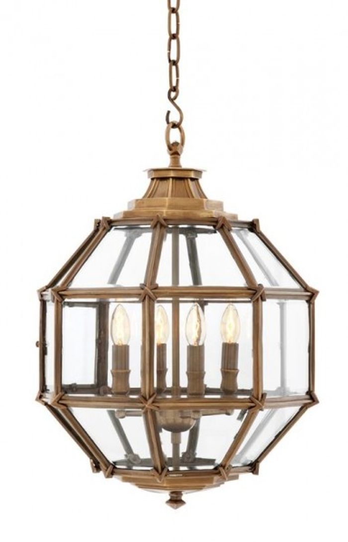 Casa Padrino Luxus Laterne - Luxus Messing Hängeleuchte im Vintage Look - Durchmesser 43 x H 63 cm
