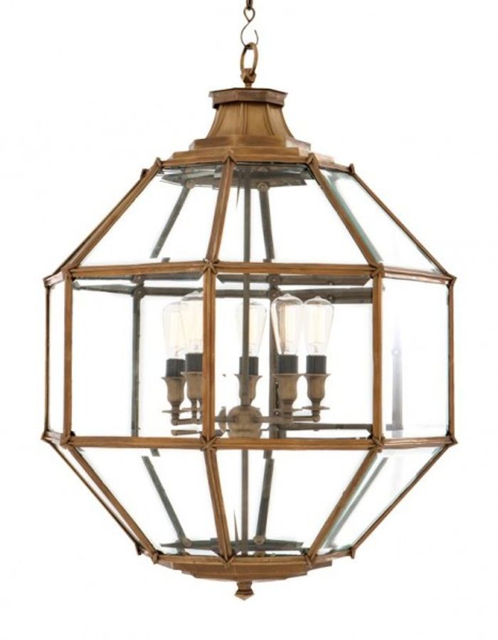 Casa Padrino Luxus Laterne Hängeleuchte im Barock Stil aus Messing und Glas in Vintage Messing, Durchmesser 80 x H 98 cm