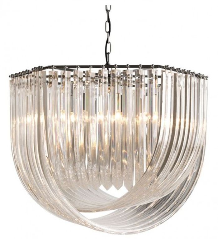Casa Padrino Luxus Hängeleuchte – Exklusive Pendelleuchte in Nickel mit Acryl – Ø 65 / 75 cm – Höhe 55 cm