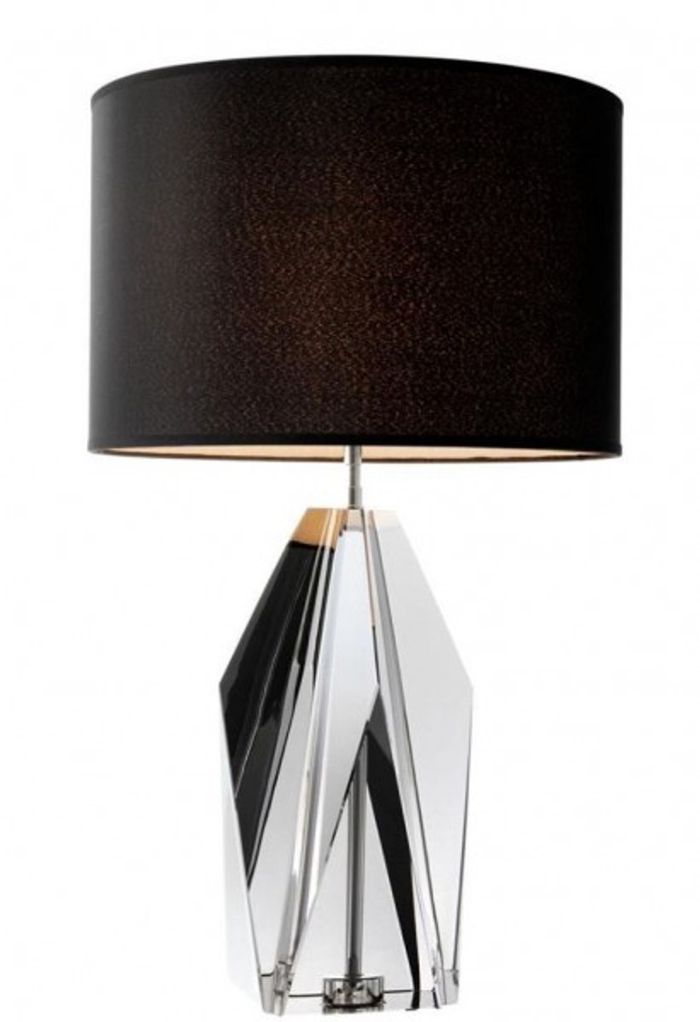 Casa Padrino Luxus Tischleuchte aus Kristallglas und Eisen, Grau / Schwarz, 21 x 71,5 cm