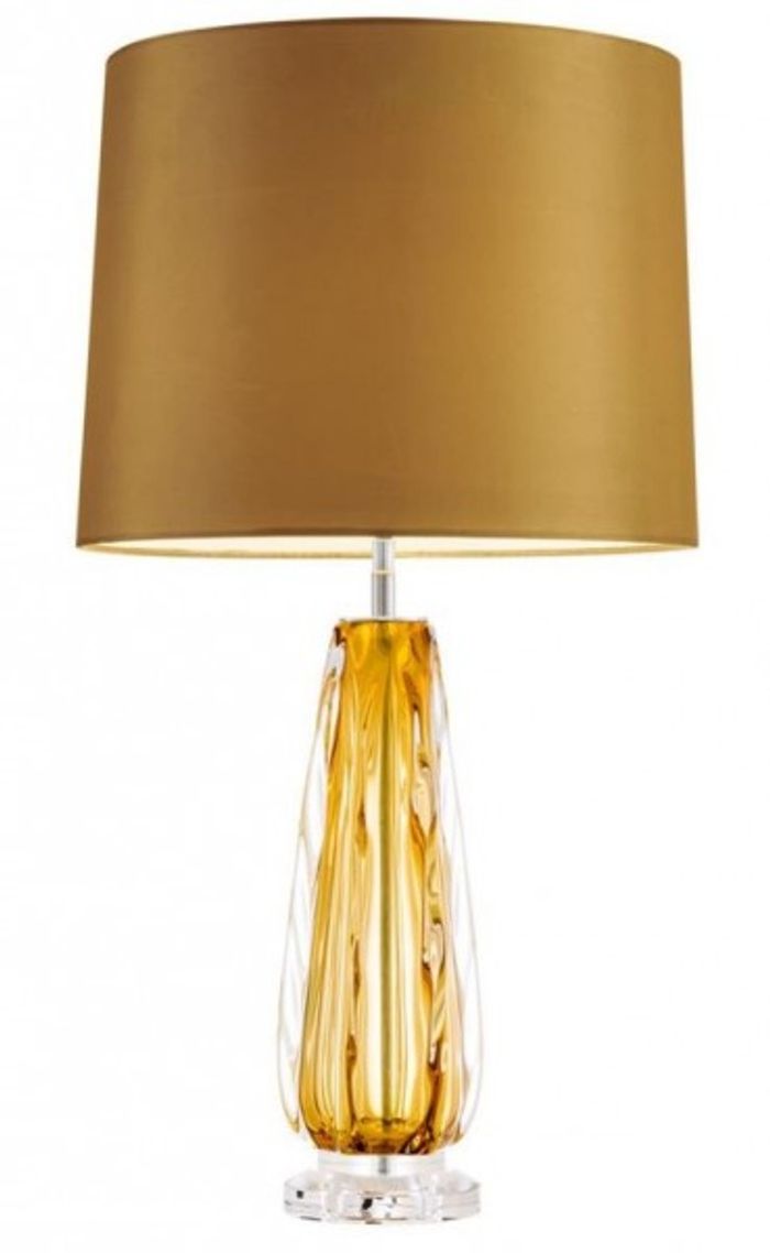 Casa Padrino Luxus Tischleuchte in Gelb und Gold - 75,5 cm Höhe - Elegante Designleuchte für gehobene Wohnräume