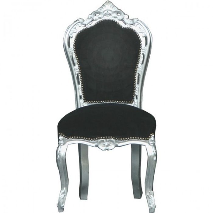 Casa Padrino Barock Esszimmer Stuhl Schwarz/Silber - Möbel Antik Stil