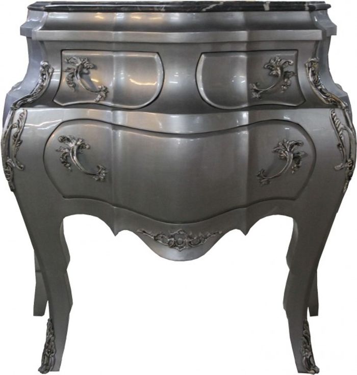 Casa Padrino Barock Kommode Silber mit Marmorplatte - Luxuriöse Kommode in Silber, B 95 cm x H 89 cm