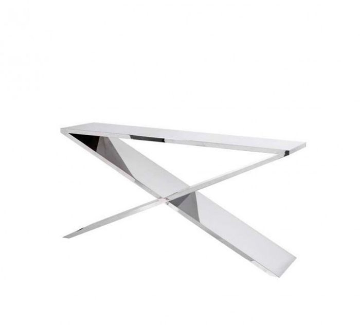 Casa Padrino Luxus Art Deco Konsole aus poliertem Stahl und Glas, 150 x 40 x H. 74 cm