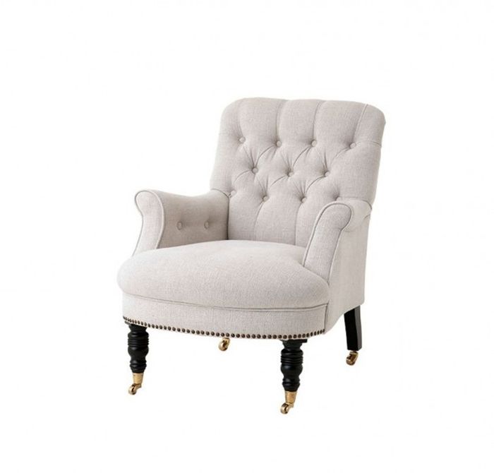 Casa Padrino Luxus Salon Sessel im Barock Stil, Leinen Natural mit schwarzen Beinen, 75 x 89 x 89 cm