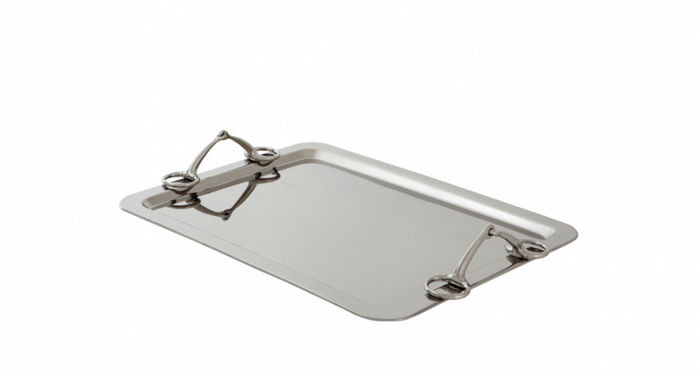 Casa Padrino Luxus Designer Tablett aus Edelstahl und Messing - Silber - 63,5 x 44,7 x H. 8,5 cm