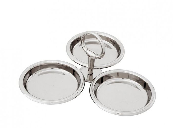 Casa Padrino Luxus Dreifachschale aus Messing mit Nickel Finish, 29 x 29 x H. 12,5 cm