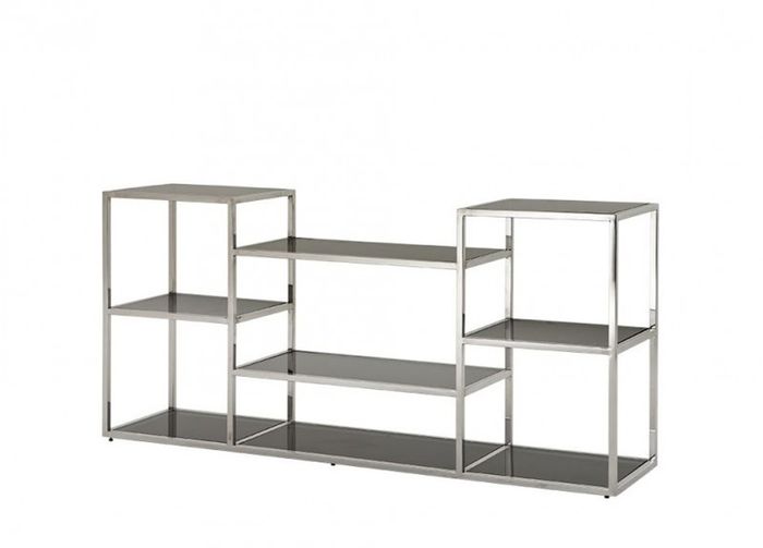 Casa Padrino Luxus Konsole im modernen Design aus poliertem Stahl und Rauchglas 160 x 38 x H. 75 cm