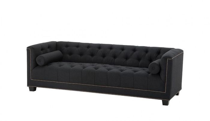 Casa Padrino Luxus Sofa 3 Sitzer - Panama Schwarz, Kiefer- und Birkenholz, 230 x 85 x 72 cm