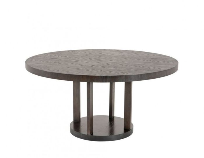 Casa Padrino Designer Luxus Esstisch aus Mahagoni Holz und Eichenfurnier in Mahagoni Furnier / Holzkohle / Grau 152 x H. 75 cm