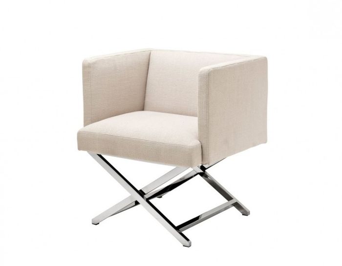 Casa Padrino Art Deco Club Sessel - Luxus Hotel Sessel aus poliertem Stahl und Stoff Panama Natural - 66 x 57 x 74 cm