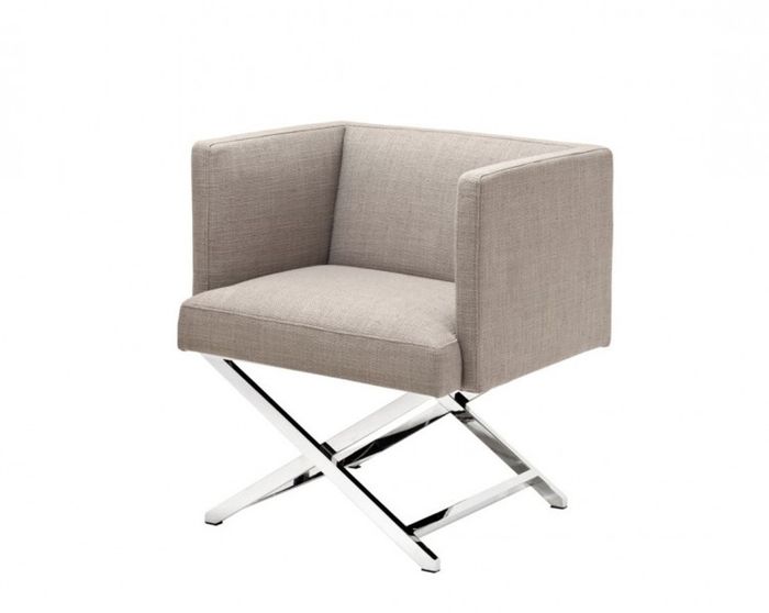Casa Padrino Art Deco Club Sessel - Designer Hotel Sessel aus poliertem Stahl und Stoff Panama Sand / Dunkelgrau - 68 x 57 x 74 cm