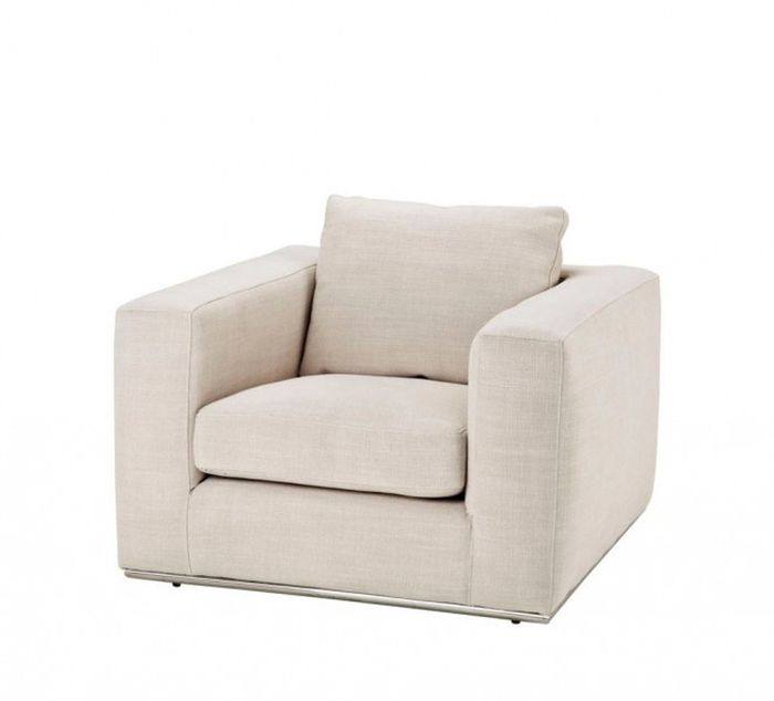 Casa Padrino Luxus Art Deco Sessel aus Kiefernholz und Stoff in Panama Natural und Hellgrau - 94 x 100 x 76 cm