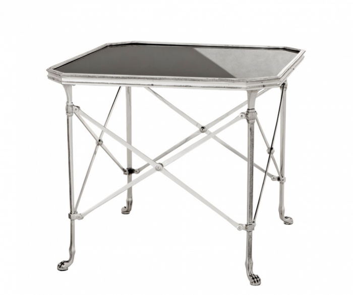 Casa Padrino Luxus Art Deco Designer Beistelltisch - Antik Silber / Schwarzes Glas - 63 x 63 x H. 55 cm