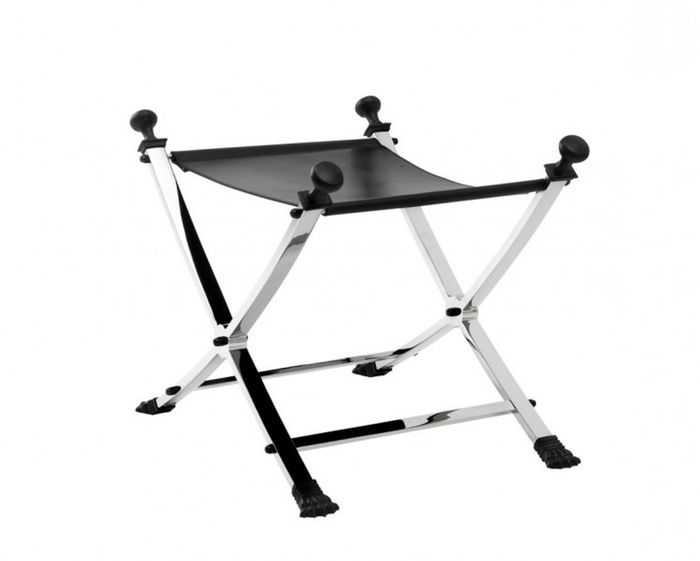 Casa Padrino Luxus Hocker mit schwarzem Leder 61 x 46 x H. 48 cm - Limited Edition